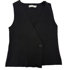 Bronze Snake Womens Black Knit Wrap Vest V-Neck Button Front Wool Blend Size S